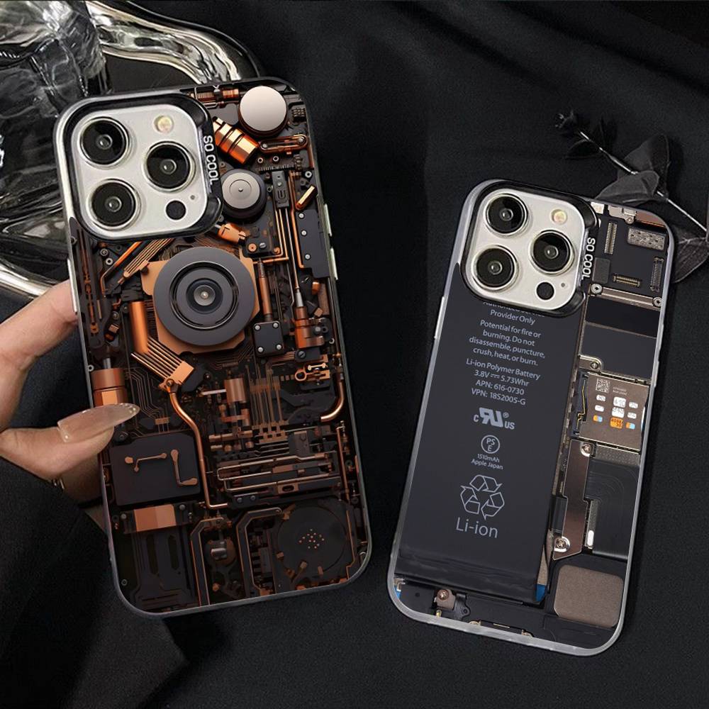 Creative Circuit Board Pattern Phone Case For iPhone 17 Air 16 15 14 11 12 13 Pro Max Plus X XR XS Colored Silver Hard Cover