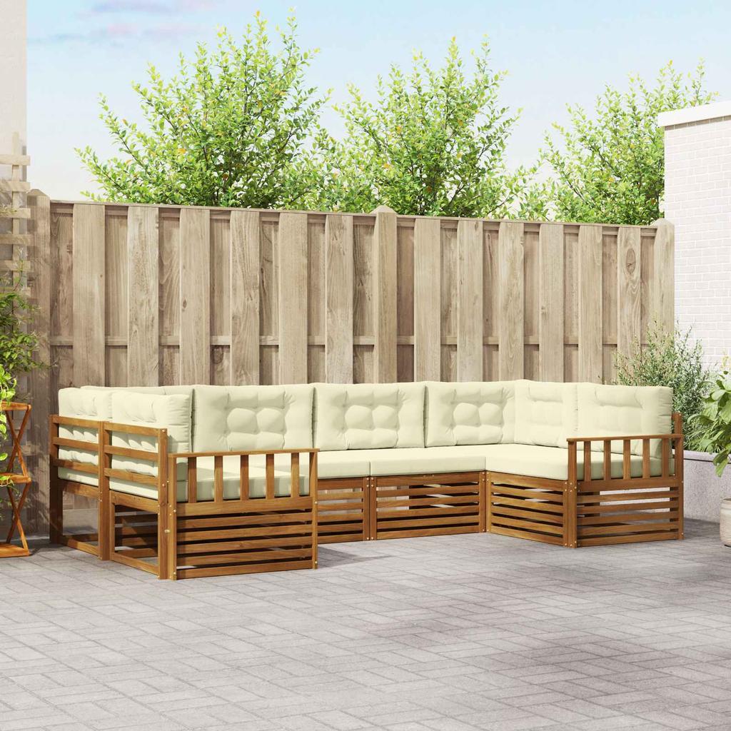 Outdoor Sofa Set with Cushions 6 Pcs Natural and Cream