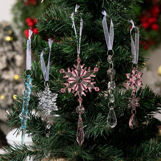 Crystal Christmas Ornaments for Tree Clear Acrylic Snowflake Icicle Ornaments with Drop Pendants for Winter Wonderland Chandelier Xmas Tree Decor