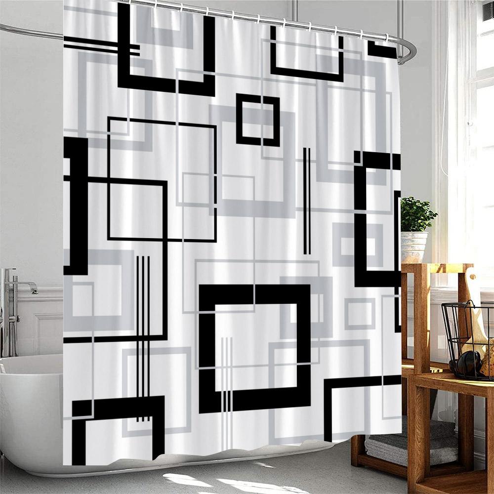Modern Geometric Shower Curtains Black and Red Plaid Lines Fashion Nordic Home Bathroom Decorative Cloth Bath Curtain with Hooks