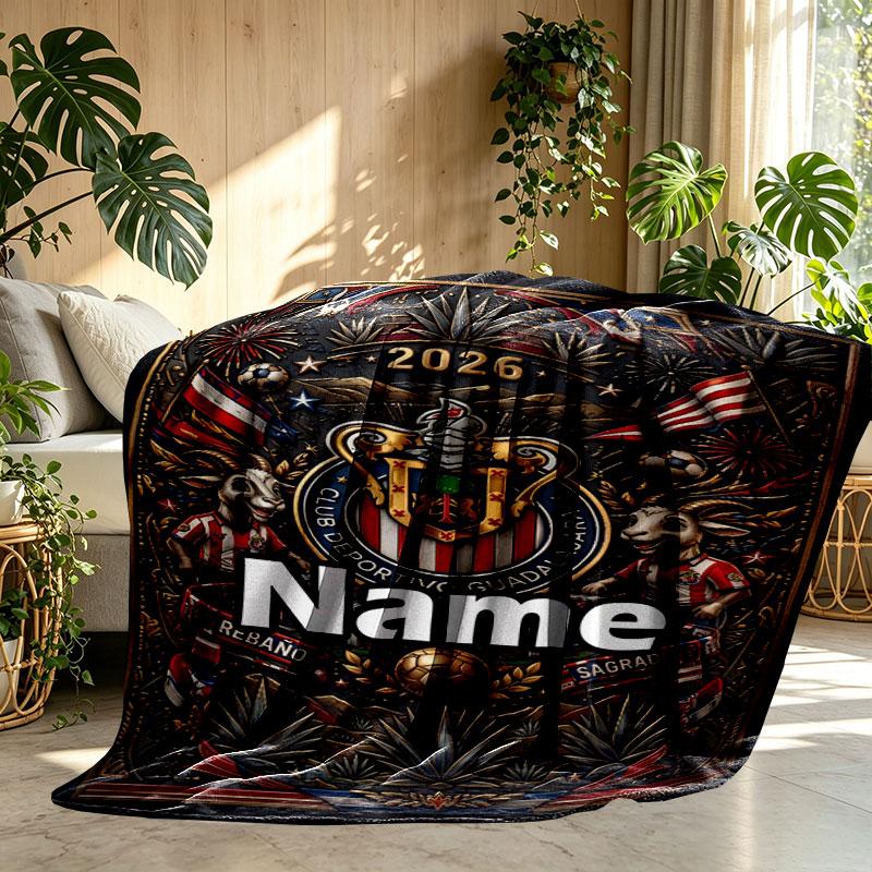 Custom Name Personalized Club Deportivo Guadalajara Print Blanket, Home Decor, Bedroom, Sofa, Camping, Couch, Gifts for Birthday Christmas