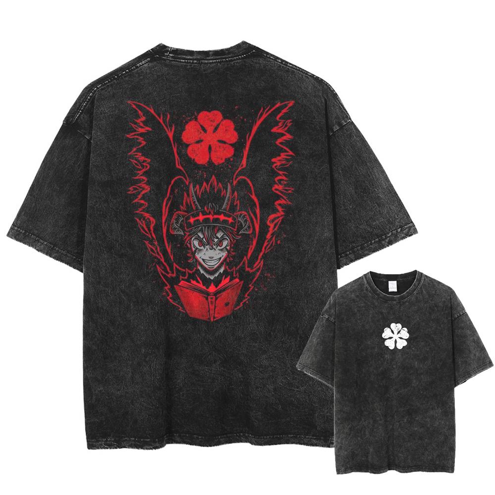 Men Women Black Clover T Shirt Asta Manga Tshirt Washed Cotton T-shirt Clothing Summer Short Sleeve Oversized Tees Streetwear