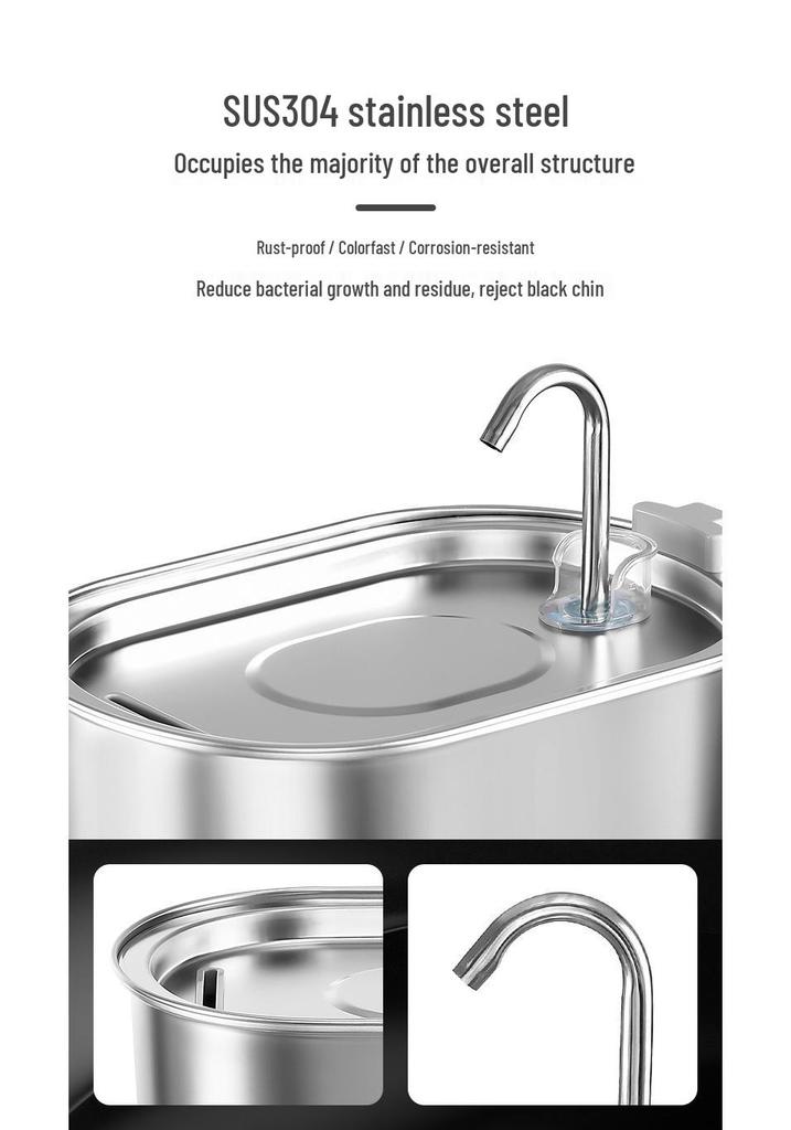 Fontaine à eau automatique pour chat en acier inoxydable de 3,2 L avec filtration