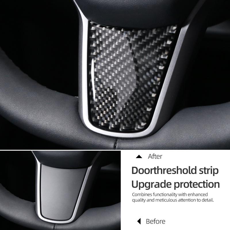 For Tesla Model 3 2019-2026 Model Y Carbon Fiber Steering Wheel Trim Patch Anti-Scratch Sticker Car Interior Tuning Accessories