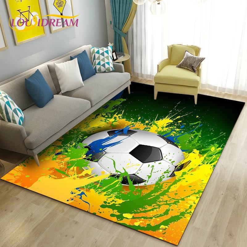 כדורגל כדורגל תלת מימד שטיח אזור ספורט, שטיח לסלון ספת חדר שינה שטיח לדלת קישוט מטבח, משחק לילדים מחצלת רצפה מונעת החלקה