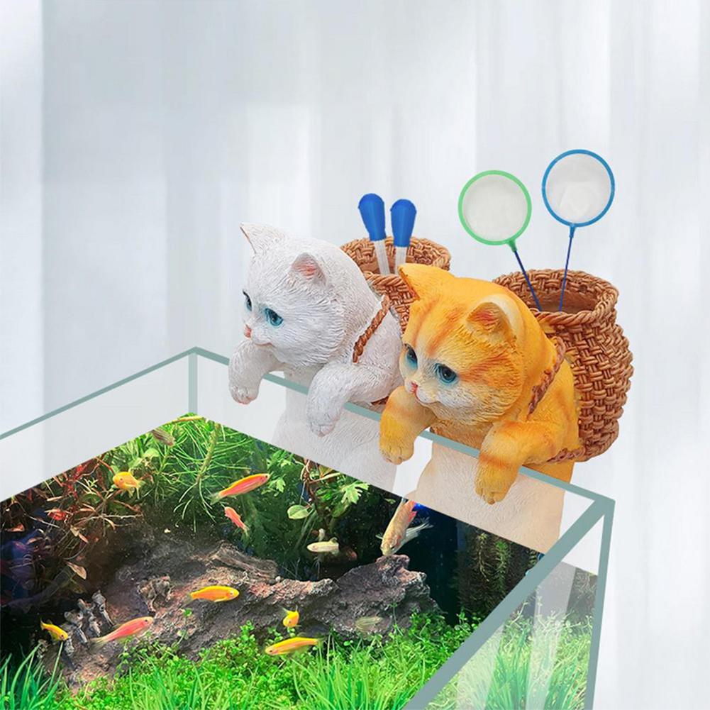 Fish Tank Creative Cute Hanging Backpack Cat Artificial Lifelike Ornaments Aquarium Landscaping Decoration