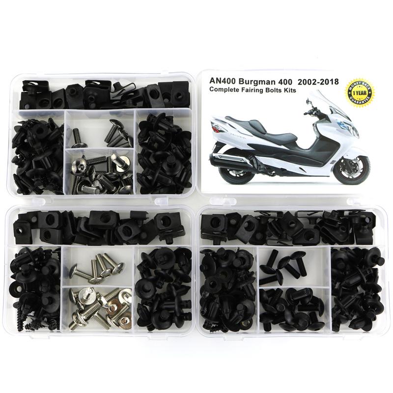 Passer til Suzuki AN400 Burgman 400 2002-2018 Motorcykel Komplet Fuld Kåbe Bolte Sæt Kåbe Clips Møtrikker Karosseriskruer Stål