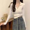 Spring niche temperament elastic slim and thin versatile long-sleeved lapel bottoming knitted sweater women