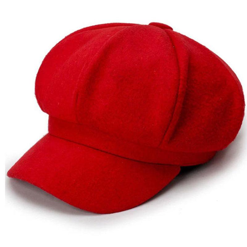Женская шерстяная кепка пекаря с козырьком, кепка газетчика, ретро берет красный