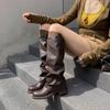 European and American round head thick-soled Martin boots non-slip soft-soled leather large-size women's boots thigh circumference high boots aut