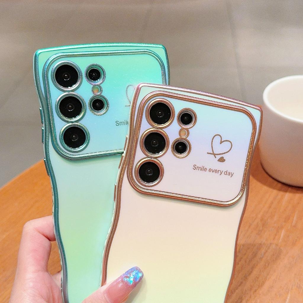 For Samsung Galaxy S23 Ultra Case Curly Shape Love Heart TPU Phone Cover Iridescent Gradient