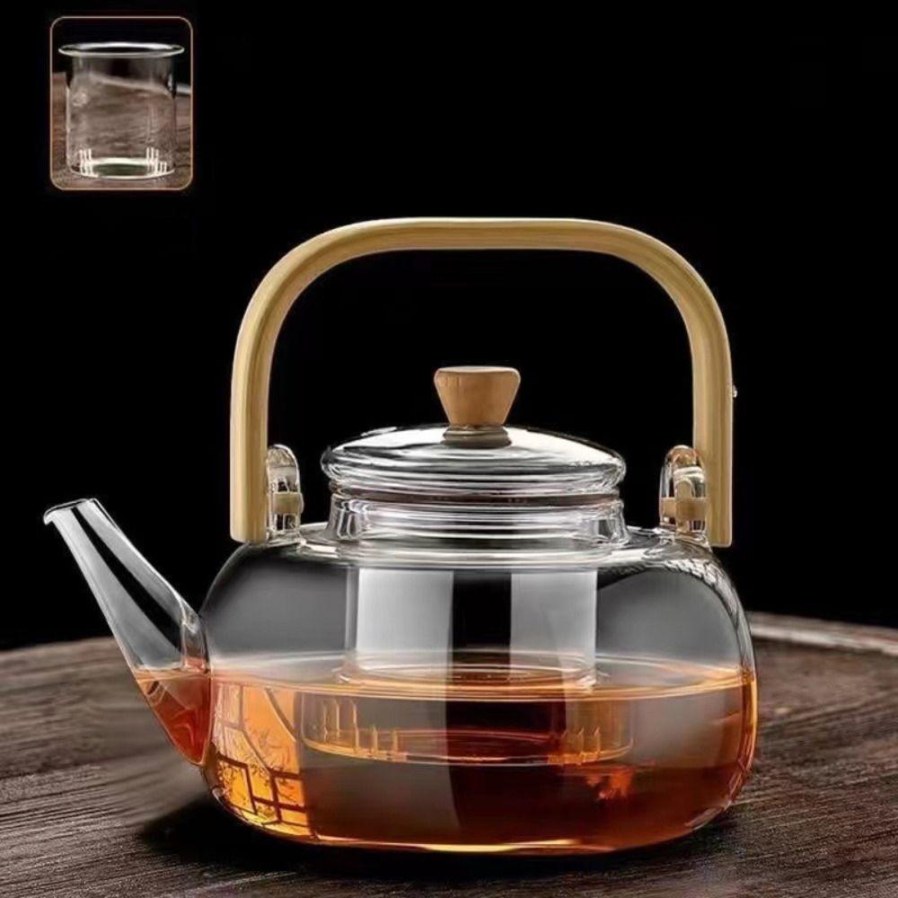 Transparent Glass Tea Pot 1000ml Flower Tea Kettle Fluent Japanese Style Teapot  Home Use