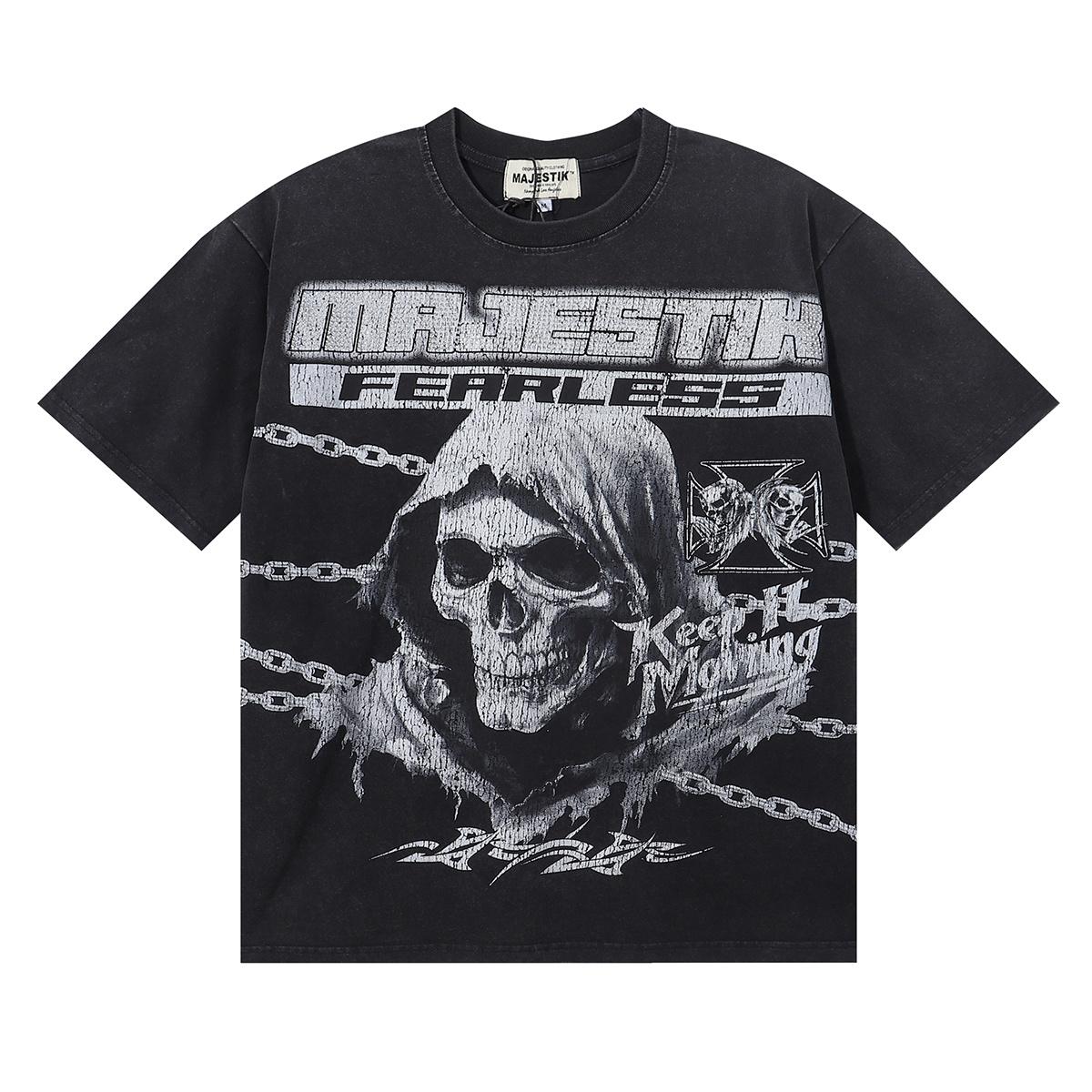 Summer Men s and Women s Majestik Fearless Grim Reaper Skull Vintage Washed Oversized Tee S