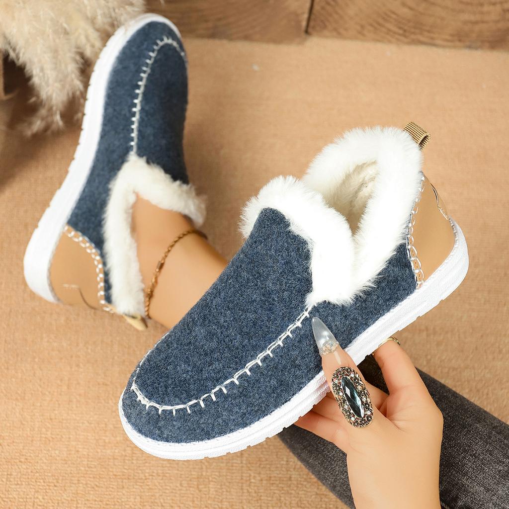 2025 New Winter Women's Cotton Shoes Plus Size Fleece Thickened Raw Edge Warm Flat Cotton Shoes