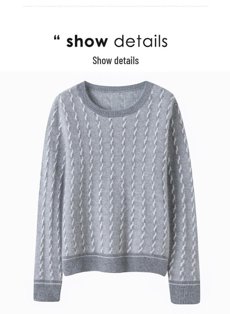 Seven-Gauge Pure Cashmere Round Neck Contrast Color Loose Sweater