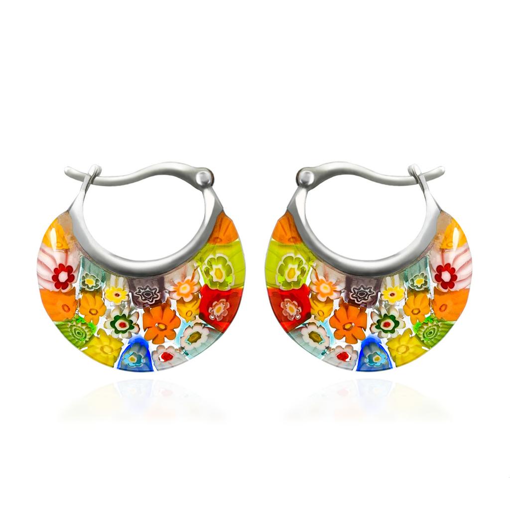 New Murano Basket Glass Hoop Earrings Daisy Stainless Steel Women Birthday Personalized Gift Fashion Jewelry Vibrant Colors