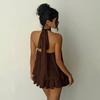 Women's Halter Neck Chiffon Mini Dress Summer Sleeveless Cocktail Party Dress Ruffle Wedding Guest Dress