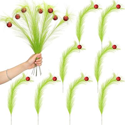 Neue Weihnachtsbaum Dekoration Lime Green Curly Weihnachtsbaum Pick Elf Dekoration Grün Curly Haar Stem Red Ball