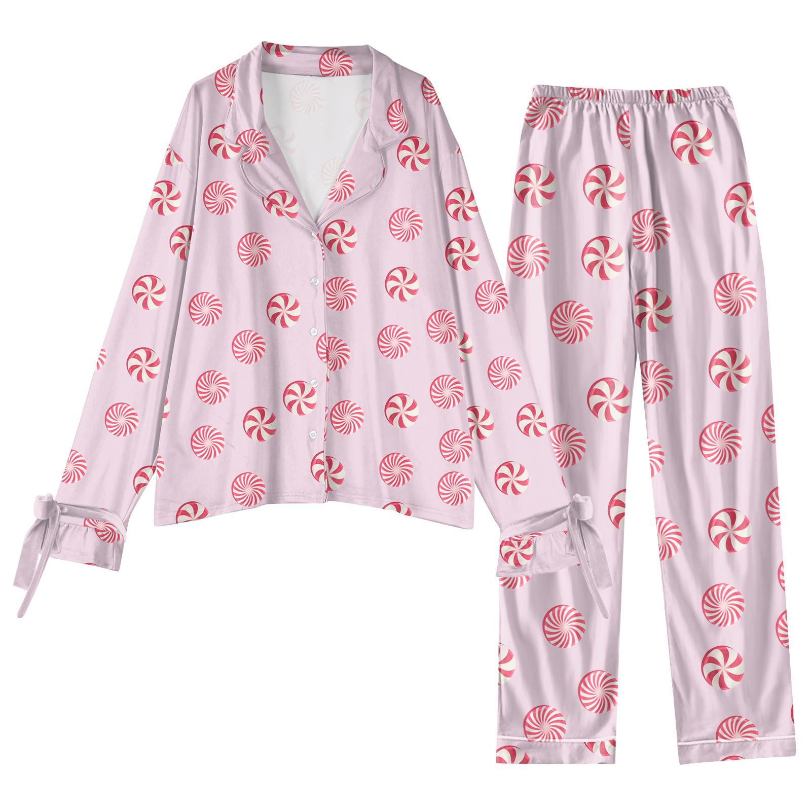 

Женский костюм из 2 предметов с принтом, топ на пуговицах с длинными рукавами, широкие брюки, комплект, пижамный домашний повседневный костюм XL розовый