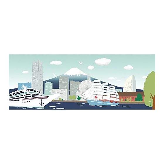 Hamamonyo Tenugui Towel: Minatomirai and Ships, 100% Cotton, 34cm x 90cm
