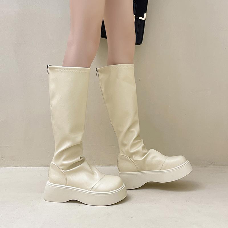 Street versatile pleated thick-soled women's fashion boots autumn and winter fashion retro European and American spice girls comfortable boots trend