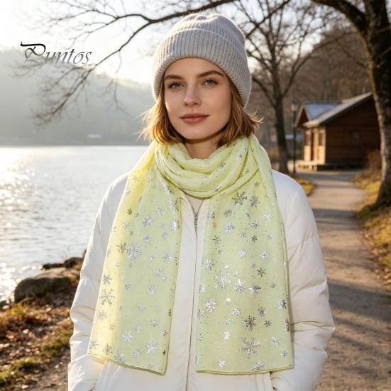 Feiertags-Accessoire Glitzernd Funkelnd Folien-Schneeflocken-Print Schal für Damen, Weihnachten Atmungsaktiv Kaltwetter-Thema Schal Wickel, Herbst Winter