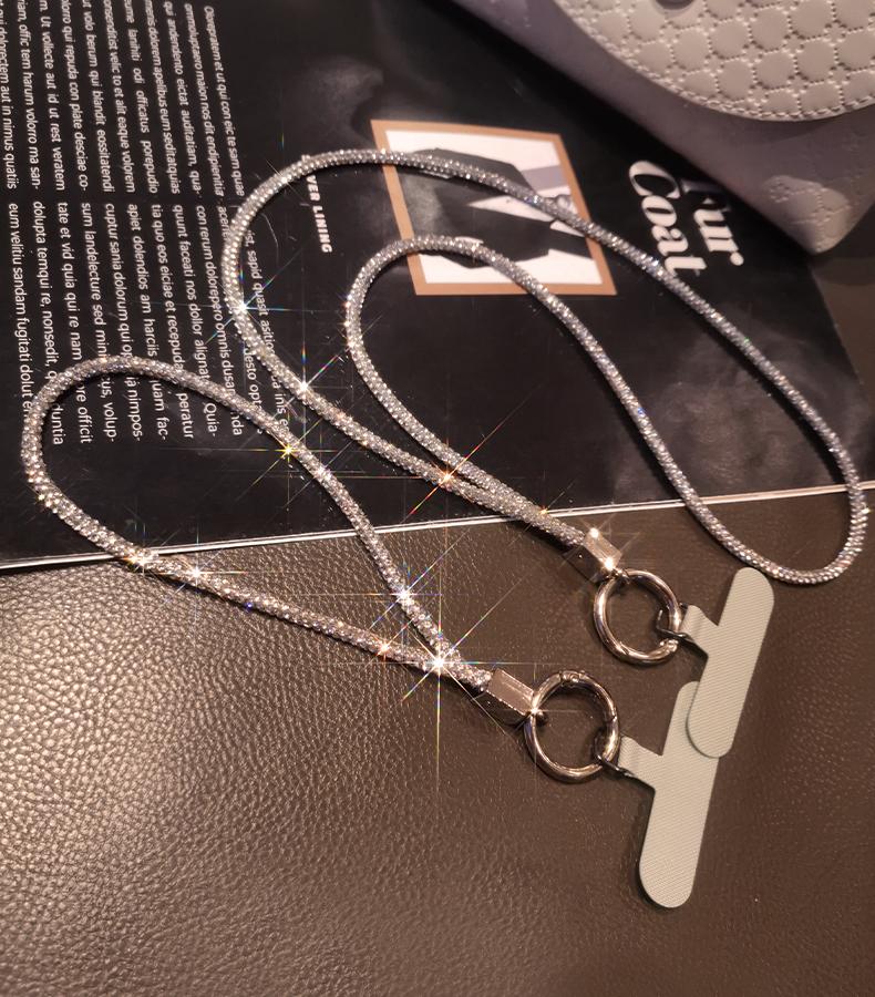 Short Wrist Style Rhinestone Women's Full Diamond Pendant Clip Style Pendant Mobile Phone Strap Long Neck Strap Anti Loss Sling
