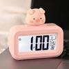 1pc Digital Clock Temperature Display Large Screen Electronic Date And Day Alarm Piggy Shape Desktop Clock
