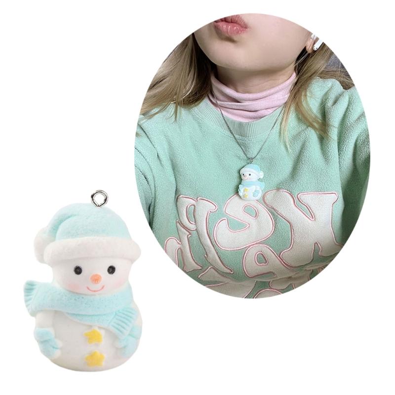 Versatile Flocking Snowman Pendant Decorative Necklaces Pendants DIY Jewelry Making Supplies Mini Resin Ornaments