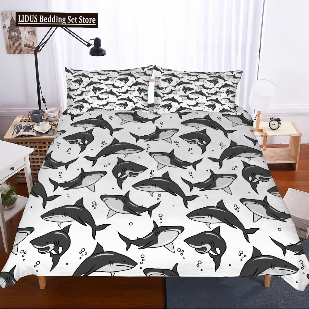 3D Digital Shark Duvet Cover Set With Pillowcase Bedding Set Single Double Twin Full Queen King Size Bed Set For Bedroom Decor