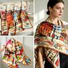 Korean Silk Brocade Scarf with Floral and Animal Motifs In Green