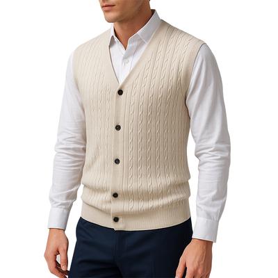 Autunno Gilet da Uomo Lavorato a Maglia a Cavi Scollo a V Abbottonato Senza Maniche Cardigan Gilet Outdoor Business Leggero Streetwear