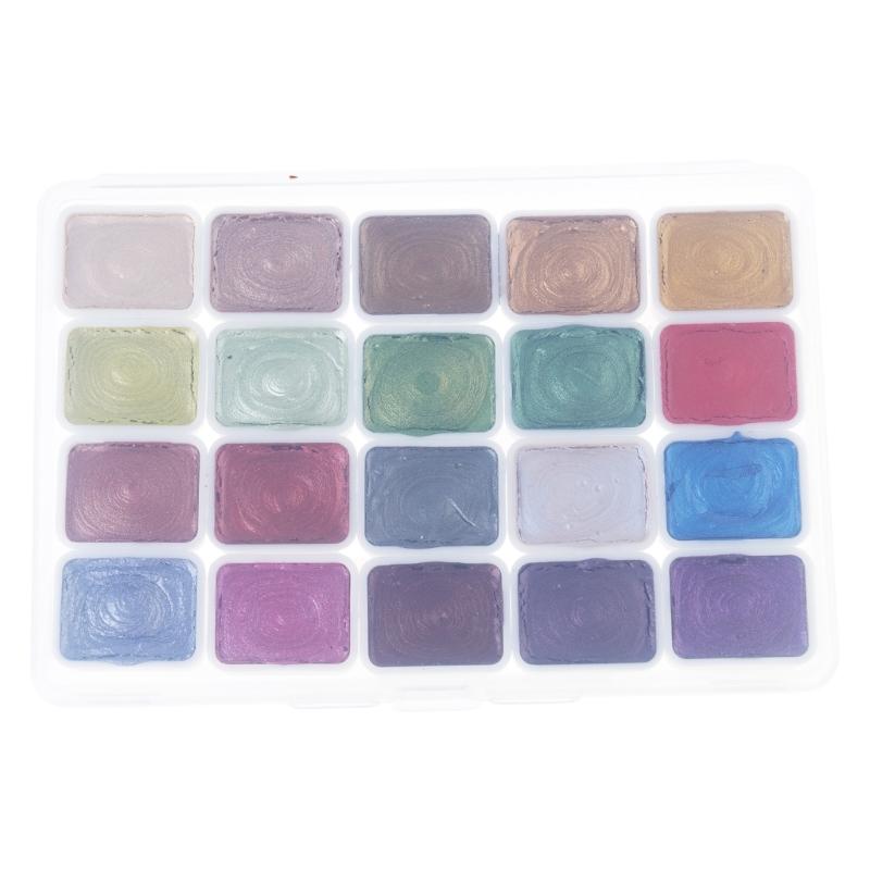 20 Colors Glitter Watercolor Paints Professional Artist Set for Painting on Paper Wood Stone Rock Fabric, DIY Nail