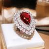 Elegant Generous Pigeon Blood Drops Full Diamond Ring Female  Silver Temperament Red Diamond Ring Party Wedding Birthday Gift