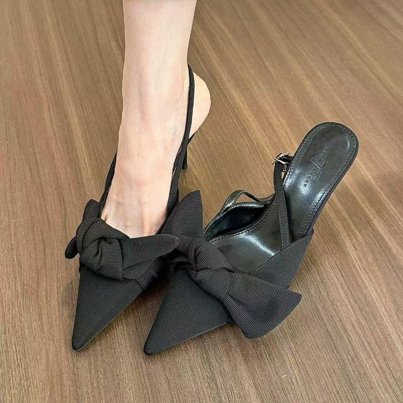 Fashion 2025  Spring New Pointy Sandals for Women Baotou Shallow Mouth Butterfly Knot Line with Anti-slip Wear-resistant Stiletto Heels