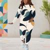 Women Plus Size Two Piece Set Round Neck Long Sleeve Floral Printed Top And Fitted Pants Black White