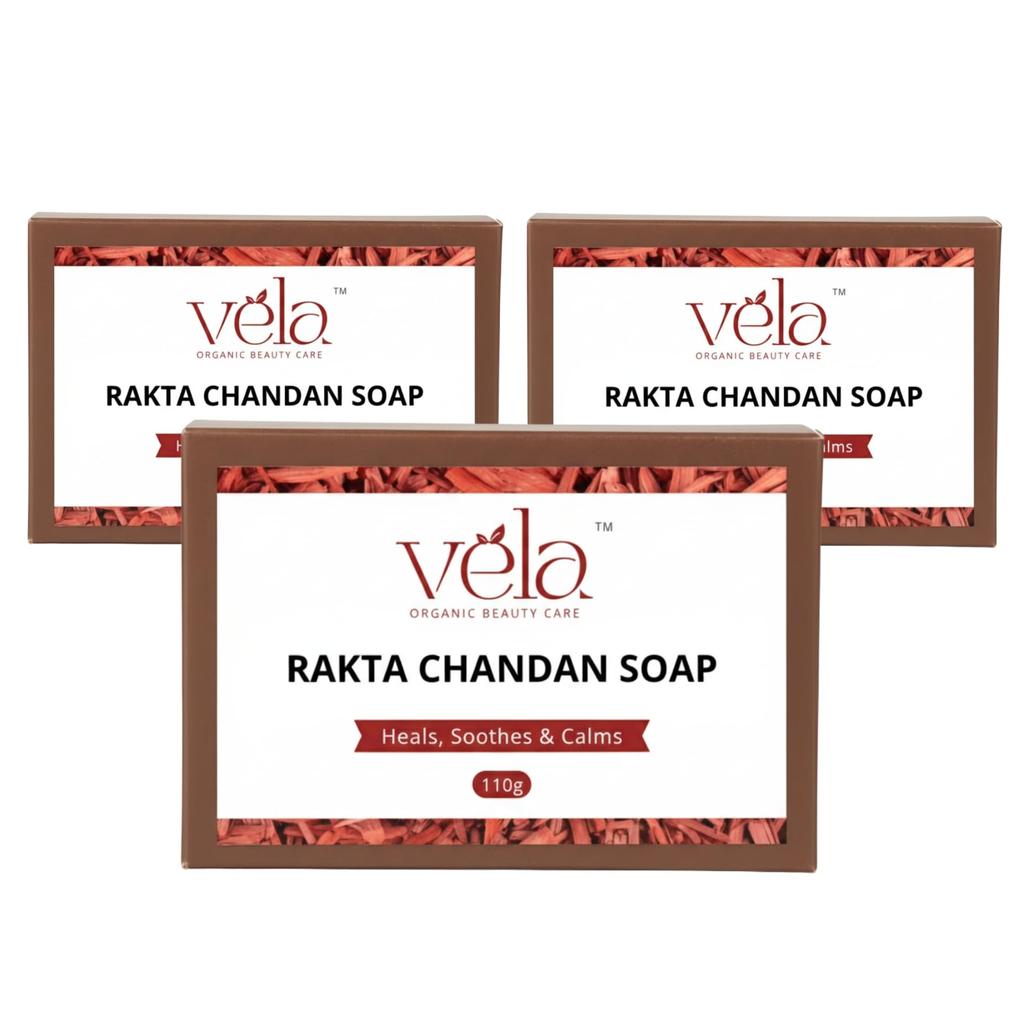 Vela Organic's Rakta Chandan Soaps for Bath | Sulphate & Paraben Free | With Red Sandalwood, Shea Butter & Coconut Oil | Handmade for Glowing & Bri