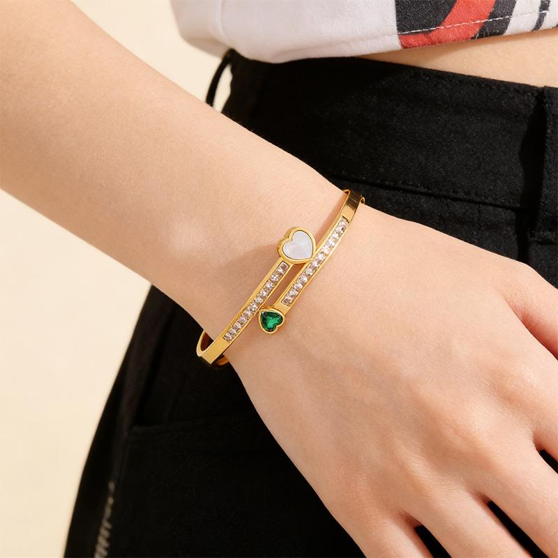 Fashionable Emerald Love Zircon Row Girl Versatile Bestie Temperament Bracelet Jewelry Bracelet 17CM