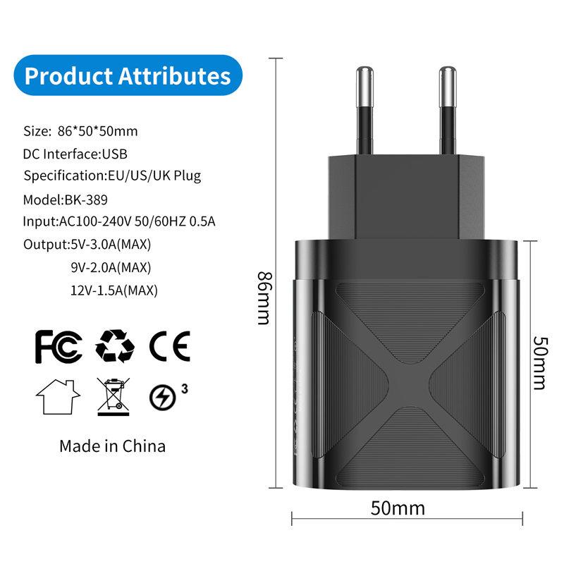 USLION EU/US/UK Plug USB Charger 3A Quik Charge 3.0 Mobile Phone Charger For iPhone 12 Samsung Xiaomi 4 Port 48W Fast Wall Chargers