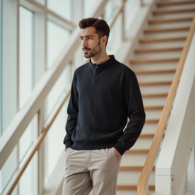 Unisex Half-Zip Stand Collar Sweatshirt - Soft Cozy Fabric, Ribbed Trim, Casual Daily Outfit Essential for Relaxed & Versatile Wear