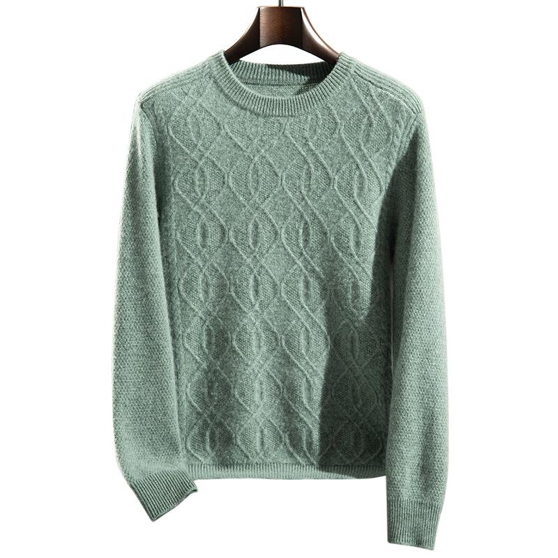 Crew neck cashmere sweater solid color jacquard knitted sweater new loose wool long-sleeved top