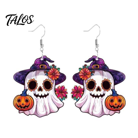 Hypoallergenic Earrings for Sensitive Ears 1 Pair Mexico Day of The Dead Women, Acrylic Unique Holiday Party Wear Flower Ghost Dangle Drop Halloween