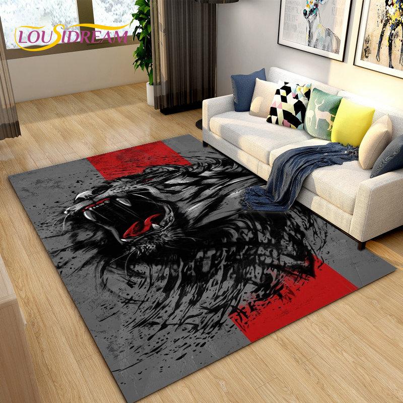 3D Beast Lion Cartoon Animal Area Rug Carpet for Living Room Bedroom Playroom Sofa decor home Non-slip rug Floor Mat Soft