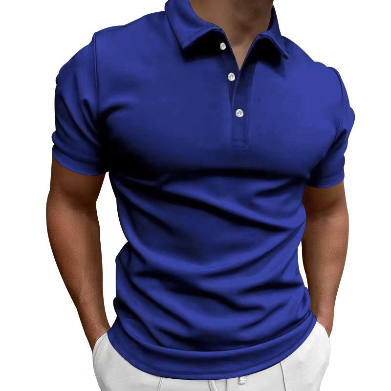Summer Men's Polo Shirt Solid Color Short-sleeved Lapel T-shirt Casual Fit Top European and American Men's Clothing