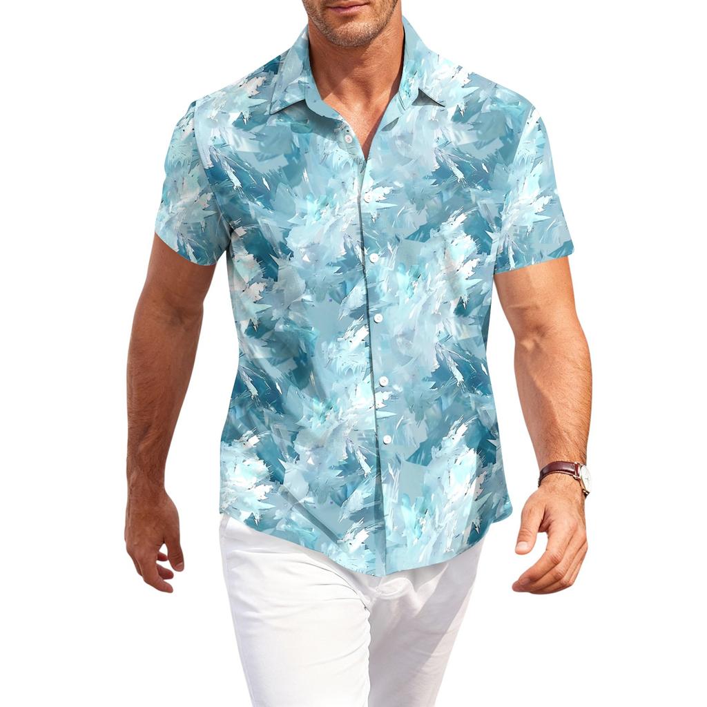 Men's Casual Loose Fit Hawaiian Short Sleeve Shirt Button Down Tropical Print Lightweight Summer Shirt for Beach Vacation and Daily Wear