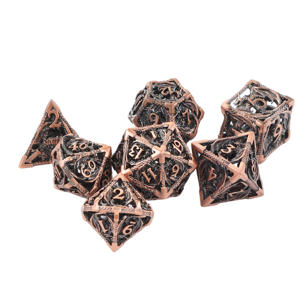 7pcs Board Game Polyhedral Dice Copper Hollow Dragon Pattern Clear Number High Balance Role Playing