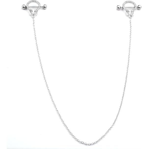 PiercingJ 2-10pcs 14G Stainless Steel Nipple Rings Nipple Shield Ring Chain Nipplerigns Ball Piercing Barbells Slivery Golden Tone