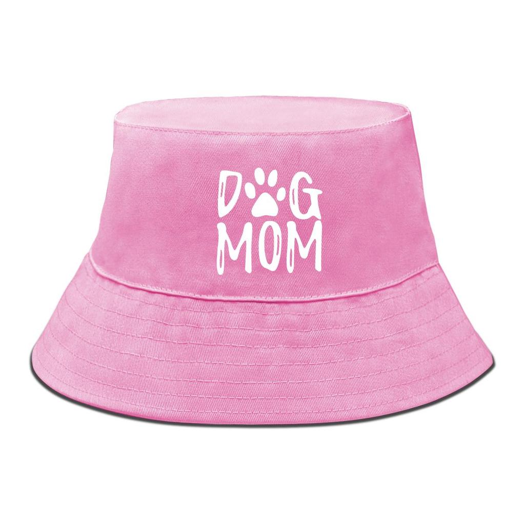 DOG MOM" Print Bucket Hat , White Dog Paw Men's Cap Simple Trendy Fashion Fishing Hat
