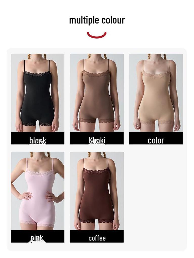 European & American Sexy Lace Slim Jumpsuit with Adjustable Straps, Breathable Nude Boxer Crotch, and Hip-Lifting Design