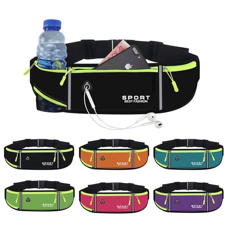 Slim Reflective Waterproof Sports Waist Bag With Headphone Hole Lightweight Portable Design Ideal For Running & Outdoor Sports